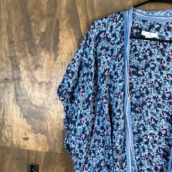 LOFT Womens Kimono Blue Pink Multicolor Floral Open Front Lightweight XS/S - Picture 4 of 11